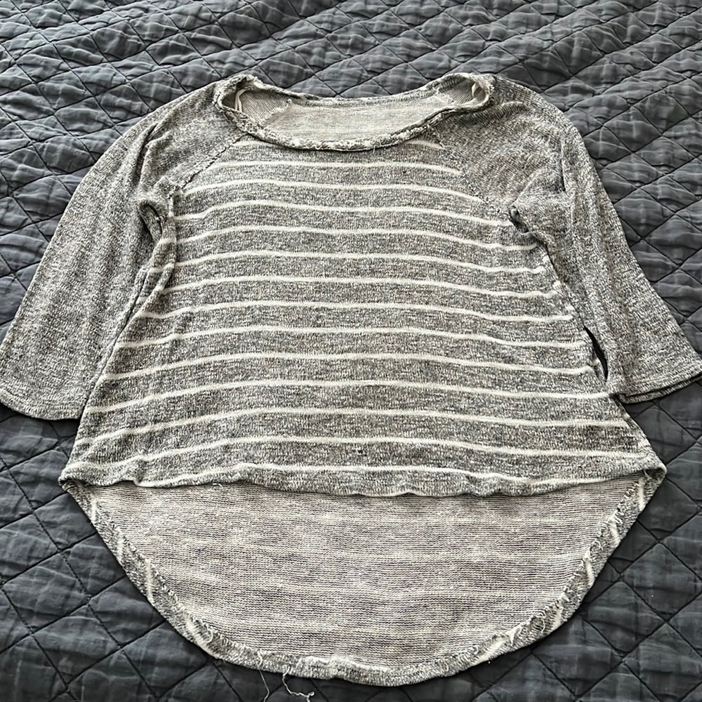 Urban Outfitters Gray & White Striped 1/2 Sleeve Sweater